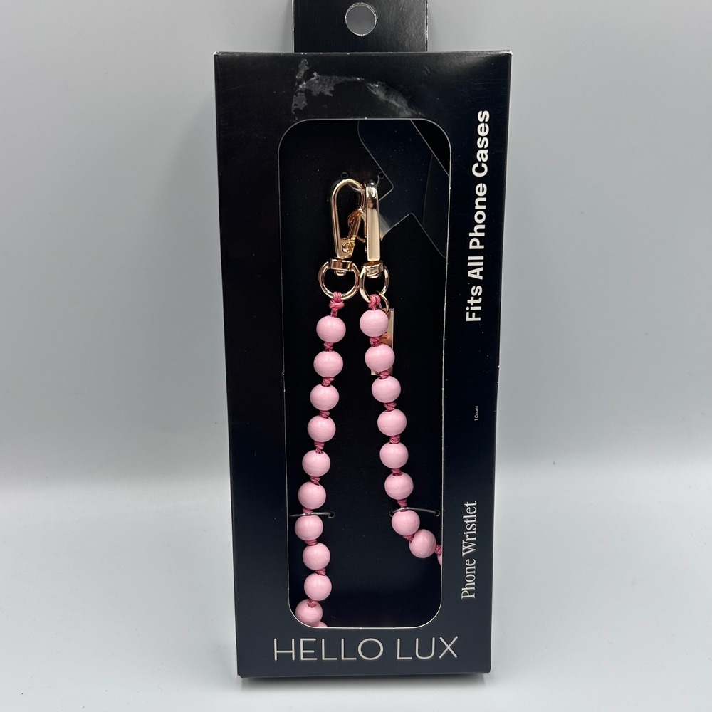 Hello Lux Pink Painted Wood Bead Universal Phone Wristlet Strap Gold Hardware